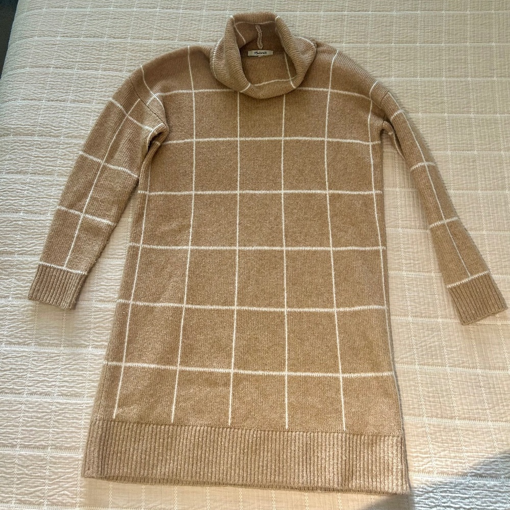 Madewell Windowpane Turtleneck Sweater Dress XS